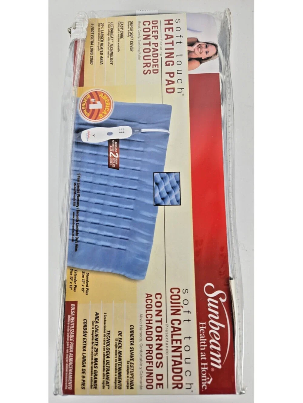 Sunbeam Heating Pad L Pain Relief  4 Settings Auto Shut Off 12 X 19
